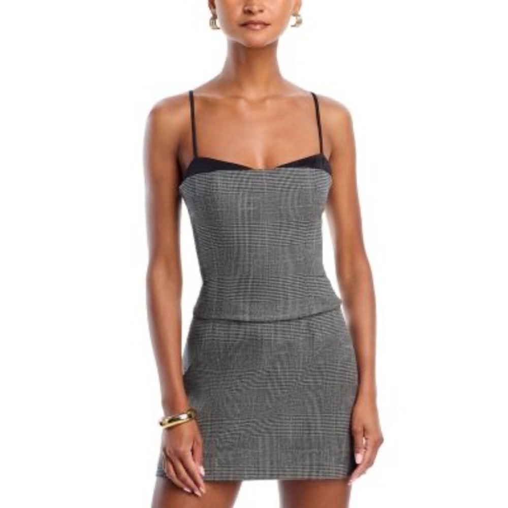 French Connection Owen Plaid Suiting Strappy Corset Top in Black